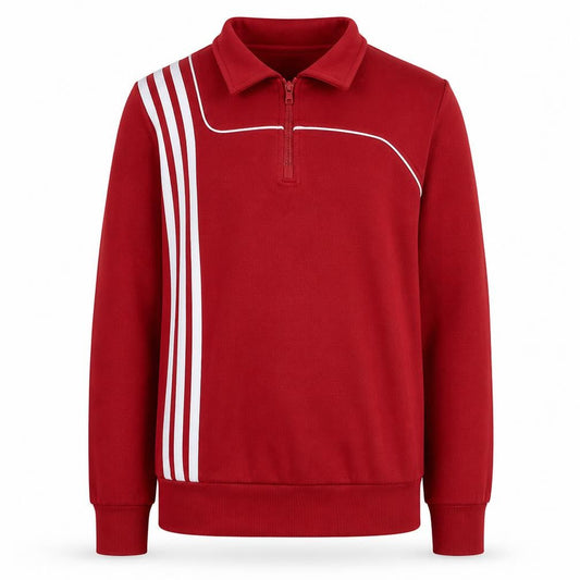Front view of Adidas boys’ red 1/2 zip sweatshirt 164cm cotton blend long sleeve