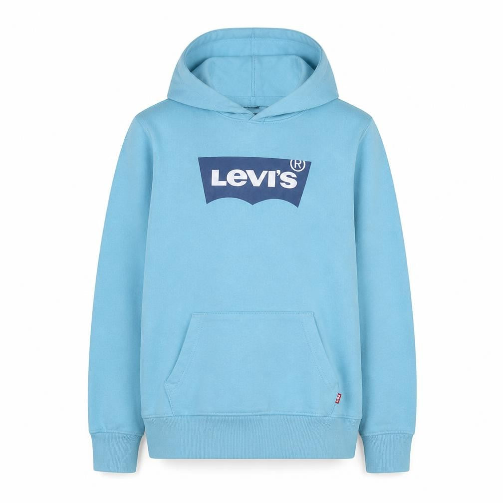 Front view of Levi's girls’ blue pullover hoodie 16 years logo cotton fleece sweatshirt
