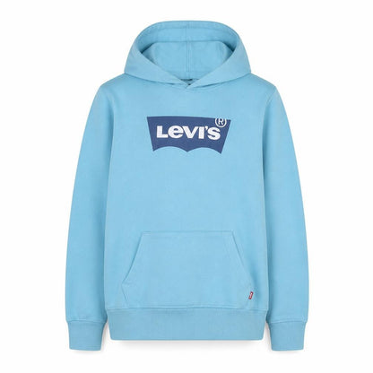 Front view of Levi's girls’ blue pullover hoodie 16 years logo cotton fleece sweatshirt