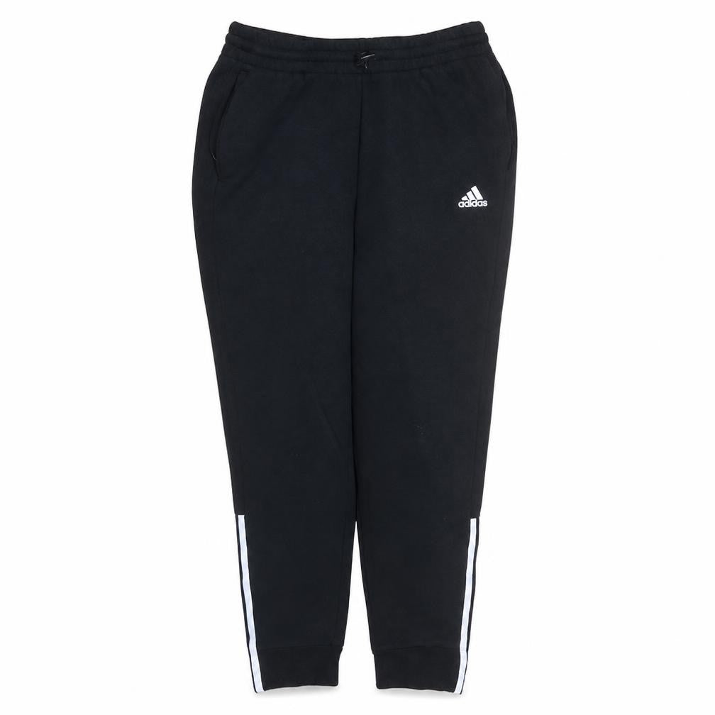 Front view of Adidas women’s black jogger trousers, size M, fleece elastic waist