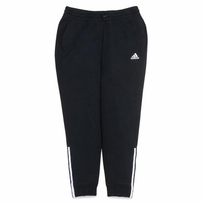 Front view of Adidas women’s black jogger trousers, size M, fleece elastic waist