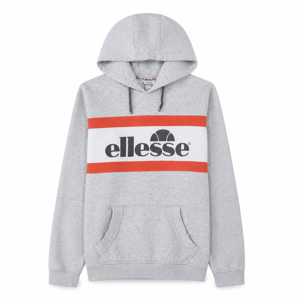 Front view of Ellesse boys’ grey pullover hoodie 14 years logo fleece sweatshirt