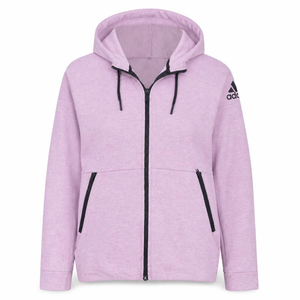 Front view of Adidas Women's Pink Full Zip Hoodie XS Hooded Sweatshirt