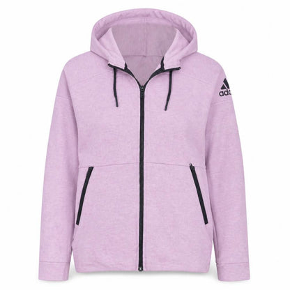Front view of Adidas Women's Pink Full Zip Hoodie XS Hooded Sweatshirt