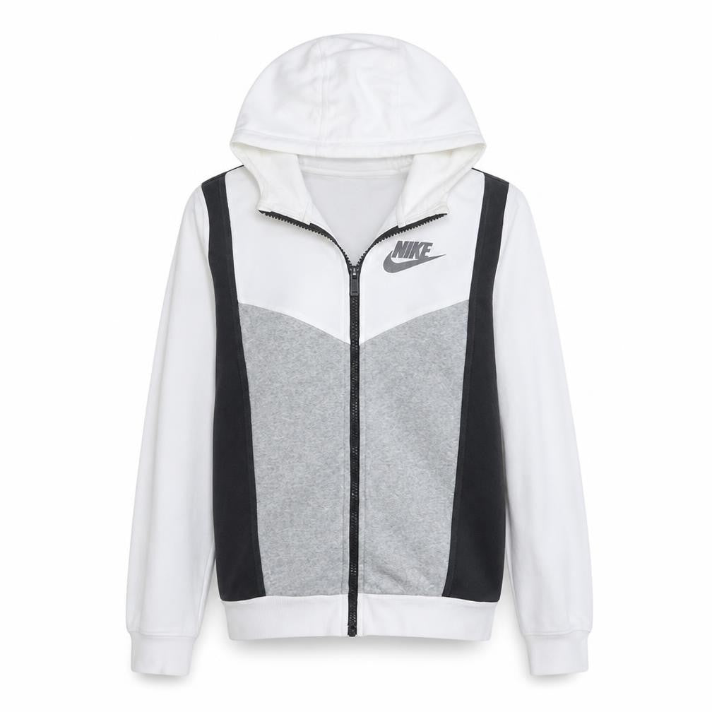 Front view of Nike Teens Grey Full Zip Hoodie L Logo Fleece Casual Sweatshirt