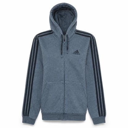 Front view of Adidas Men Grey Full Zip Hoodie, size S, Regular Fit Sports Fleece