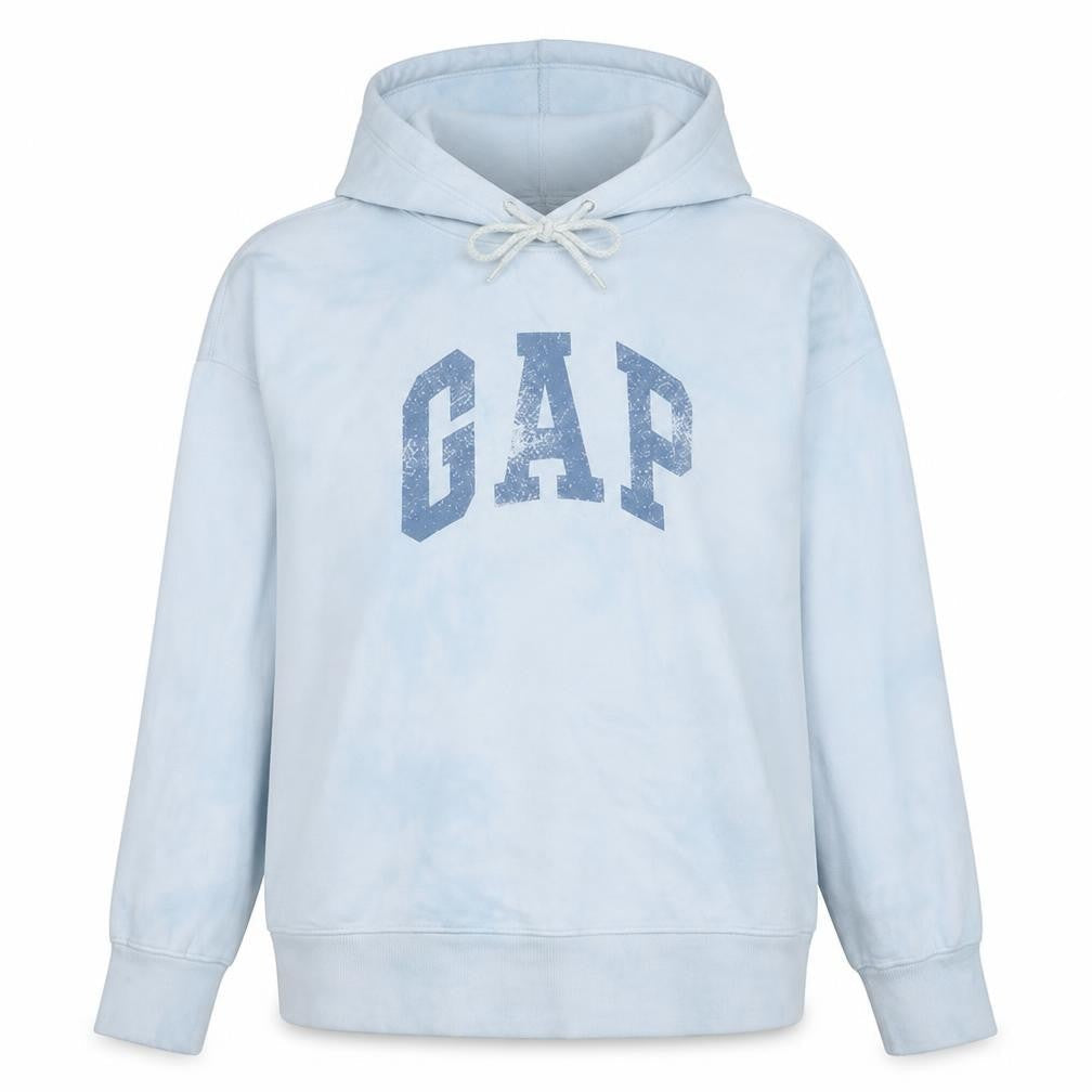 Gap Women Light Blue Hoodie Large Tie-Dye Pullover Cotton Blend