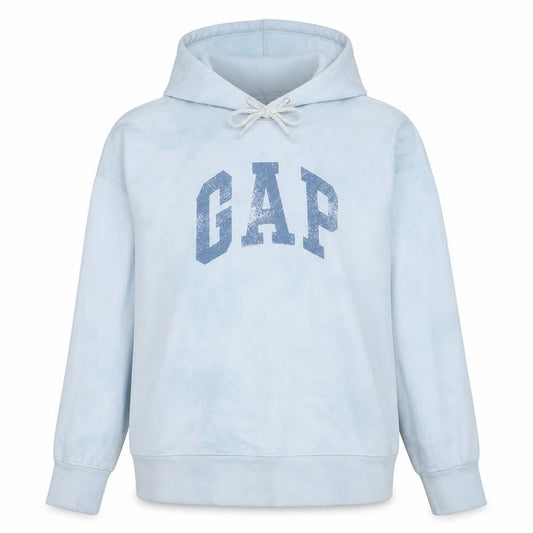 Gap Women Light Blue Hoodie Large Tie-Dye Pullover Cotton Blend