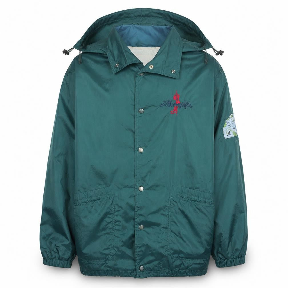 Lawrleki Mens Green Windbreaker Jacket L Hooded Lightweight Retro