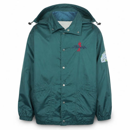 Lawrleki Mens Green Windbreaker Jacket L Hooded Lightweight Retro