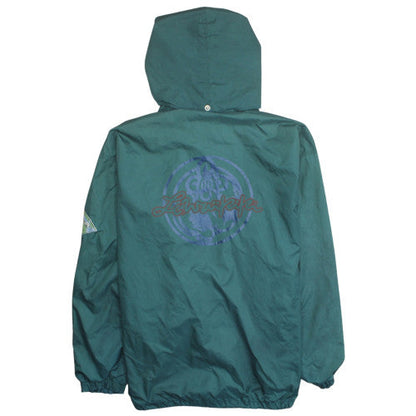 Lawrleki Mens Green Windbreaker Jacket L Hooded Lightweight Retro