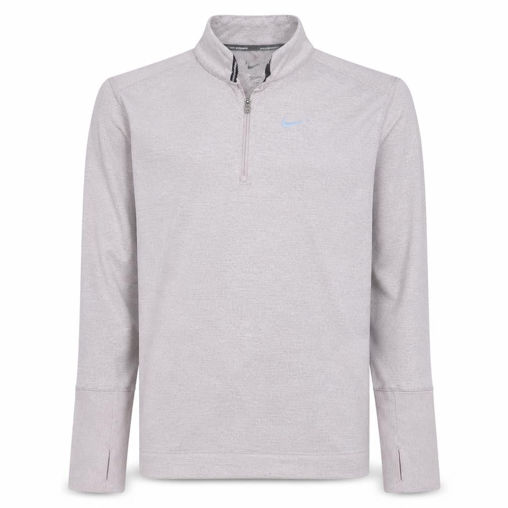 Front view of Nike boys’ beige dri-fit 1/4 zip lightweight running sweatshirt s