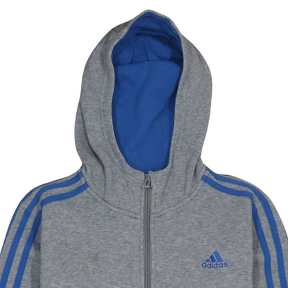 Adidas Boys Grey Blue Full Zip Hoodie 13-14 Years Classic Sportswear
