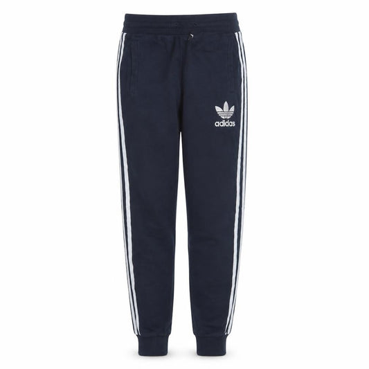 Front view of Adidas men’s blue jogger sweatpants, size S, elastic waist classic fit