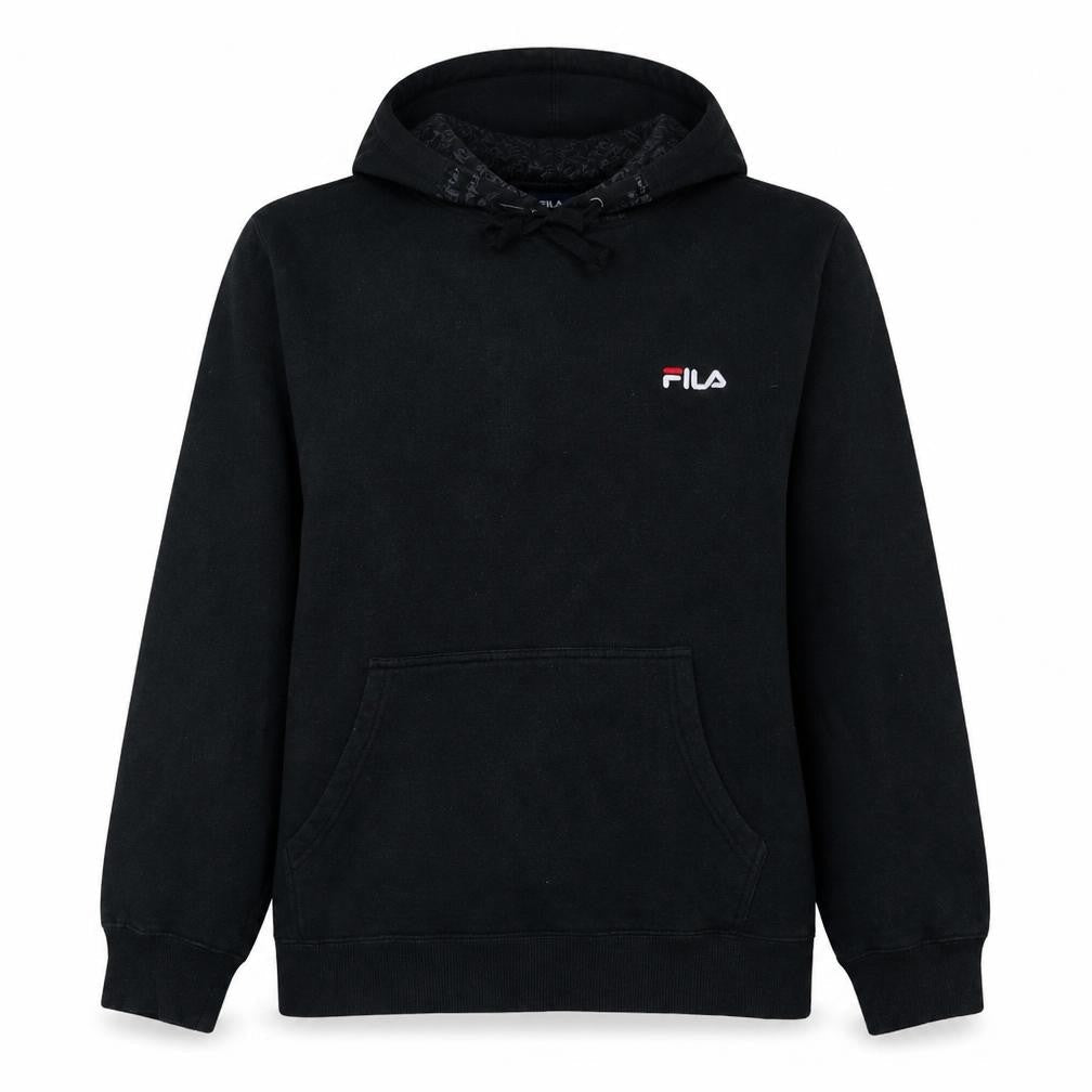 Fila Womens Black Pullover Hoodie L Cotton Blend Logo Sweatshirt