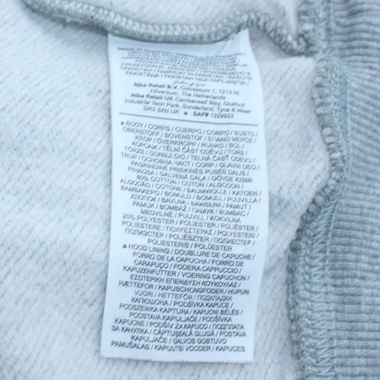 Mens UK Size M Nike Grey Full Zip Hoodie