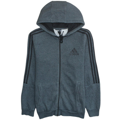 Additional front view of Adidas Men Grey Full Zip Hoodie M Sports Fleece Hooded Sweatshirt