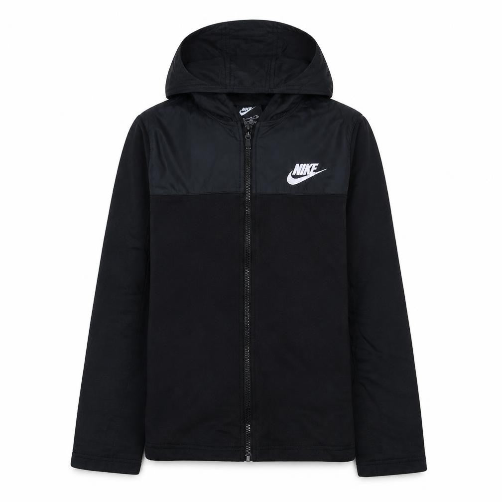 Front view of Nike boys’ black full zip hoodie xl 158-170cm hooded sweatshirt