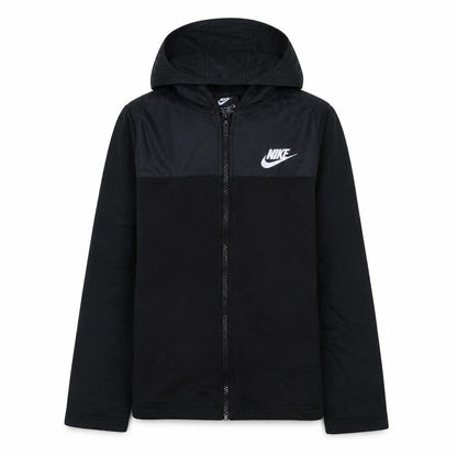 Front view of Nike boys’ black full zip hoodie xl 158-170cm hooded sweatshirt