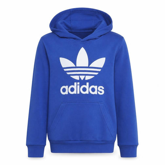 Front view of Adidas boys’ blue pullover hoodie 164cm age 13 logo cotton sweatshirt
