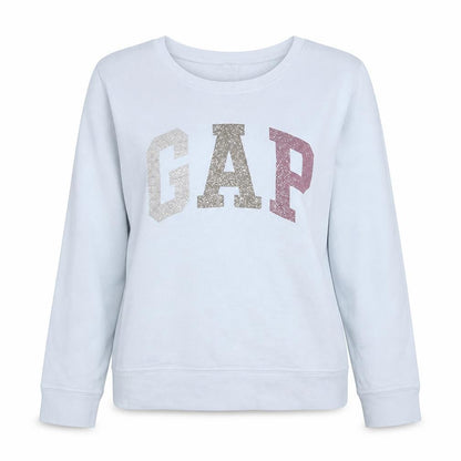 Gap Womens White XL Pullover Sweatshirt Glitter Logo Cotton Blend