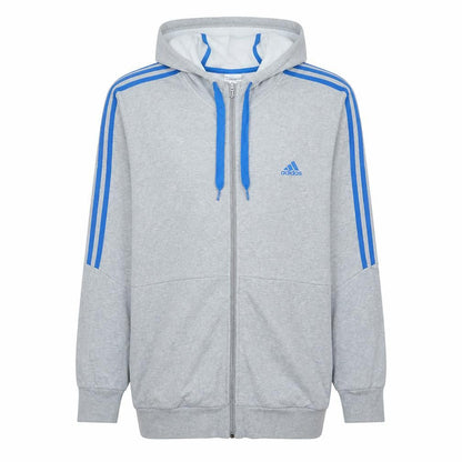 Front view of Adidas men’s grey full zip hoodie l sports fleece sweatshirt