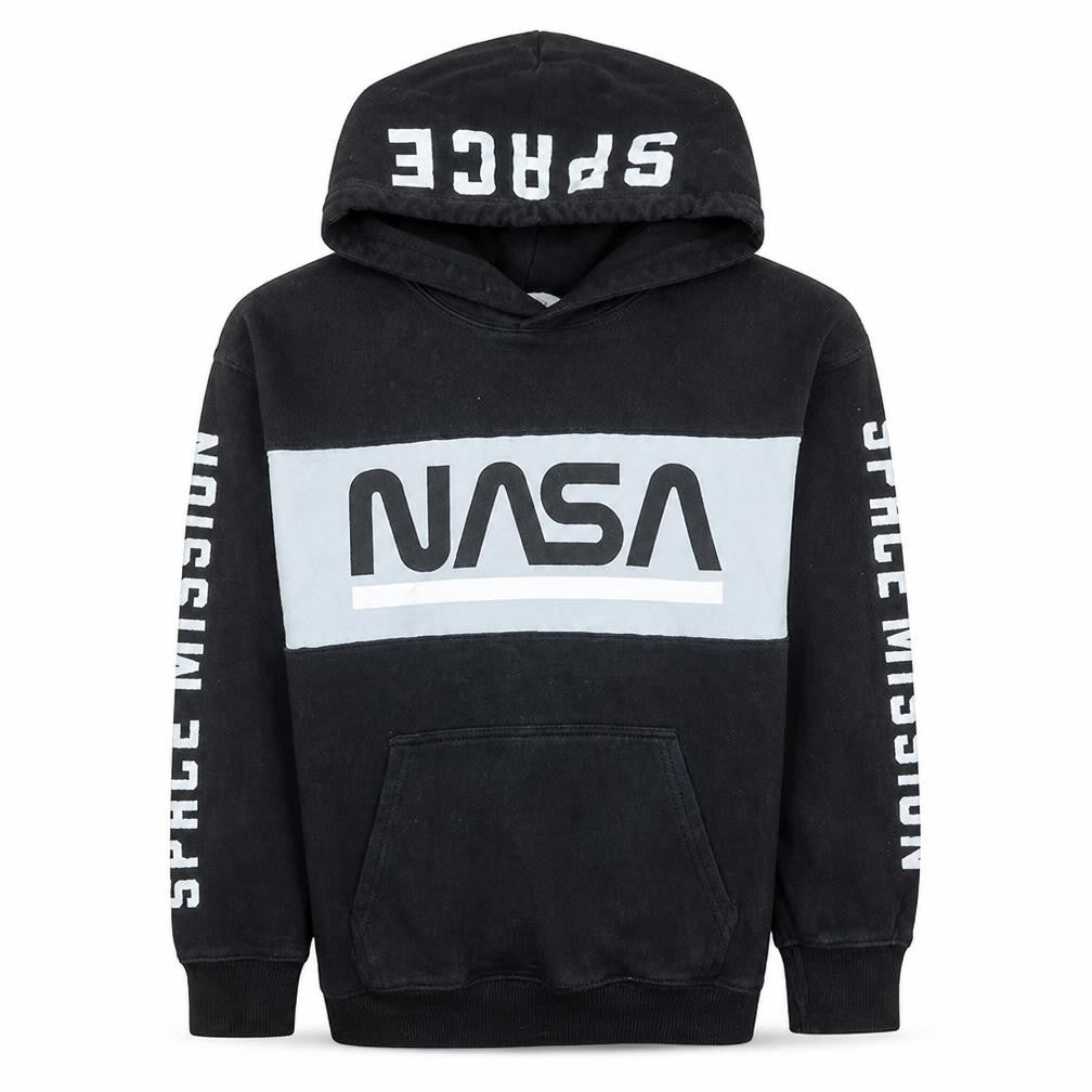 Front view of H&M Teens Black NASA Space Mission Pullover Hoodie 10-12Y