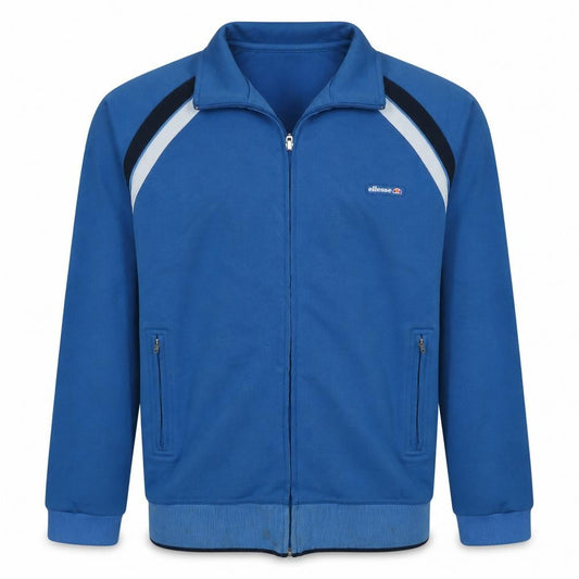 Front view of Ellesse men’s blue track jacket m full zip retro sportswear