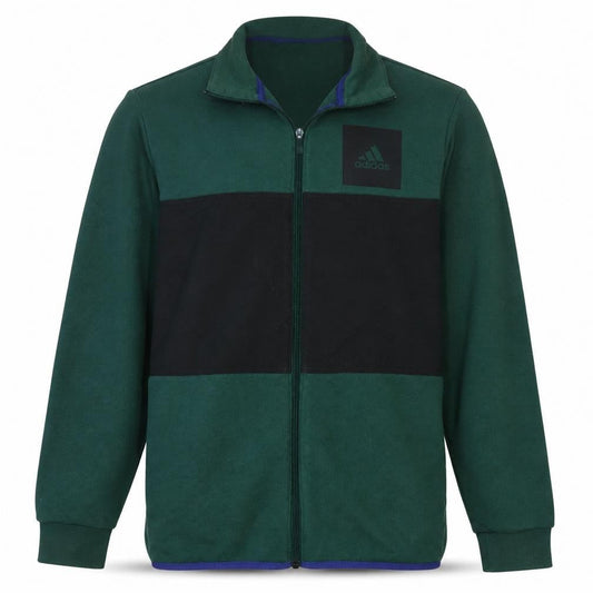 Front view of Adidas Men's Green & Black Track Jacket, size M, Full Zip Athletic