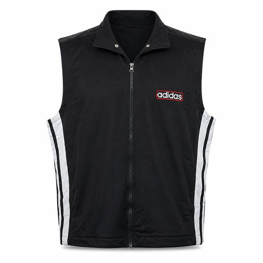 Front view of Adidas Men's Black Sleeveless Track Jacket, size 40, Regular Fit