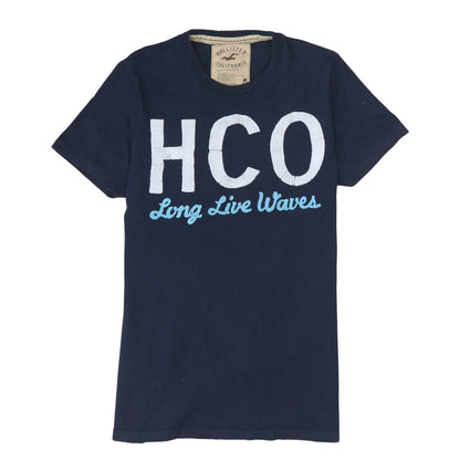 Hollister Men's Blue Graphic Logo T-Shirt Medium Casual Cotton