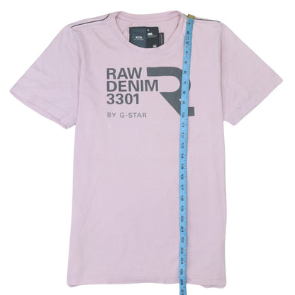 G-Star Men’s Pink RAW Denim 3301 Graphic Print Cotton T-Shirt M