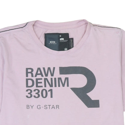 G-Star Men’s Pink RAW Denim 3301 Graphic Print Cotton T-Shirt M