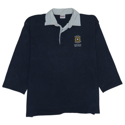 Uneek Men's Blue Rugby Polo Shirt L Embroidered Logo Cotton