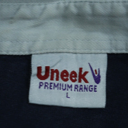 Uneek Men's Blue Rugby Polo Shirt L Embroidered Logo Cotton