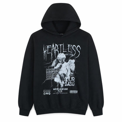 PRETTYLITTLETHING Women Black Graphic Heartless Pullover Hoodie M
