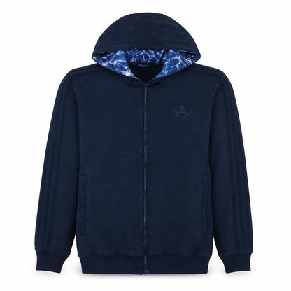 Front view of Adidas men’s blue full zip hoodie m regular fit sportswear