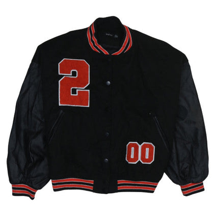 Womens UK Size 10 Boohoo Black Varsity Jacket