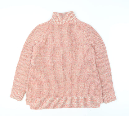 Lands' End Men's Pink Chunky Half Zip Cotton Blend Jumper Size S