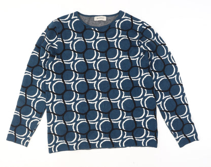 Bassini Women Blue Geometric Knit Pullover Jumper M