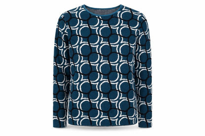 Bassini Women Blue Geometric Knit Pullover Jumper M
