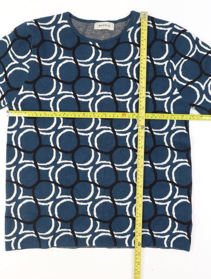 Bassini Women Blue Geometric Knit Pullover Jumper M