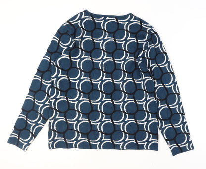 Bassini Women Blue Geometric Knit Pullover Jumper M