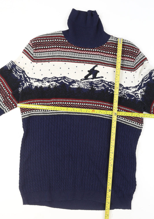 ASOS Men’s Blue Fair Isle Roll Neck 2XL Winter Knit Jumper