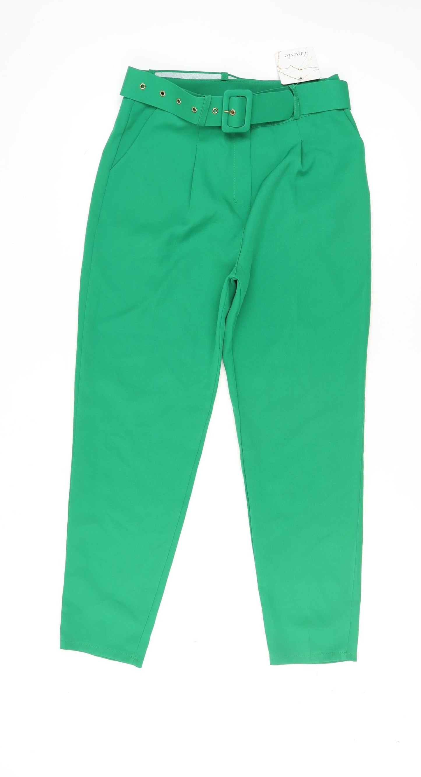 Womens UK Size XL Marks and Spencer Regular Fit Paperbag Green Trousers