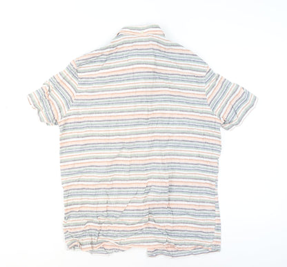 Next Men's Multicoloured Striped Linen Cotton Short Sleeve Shirt L