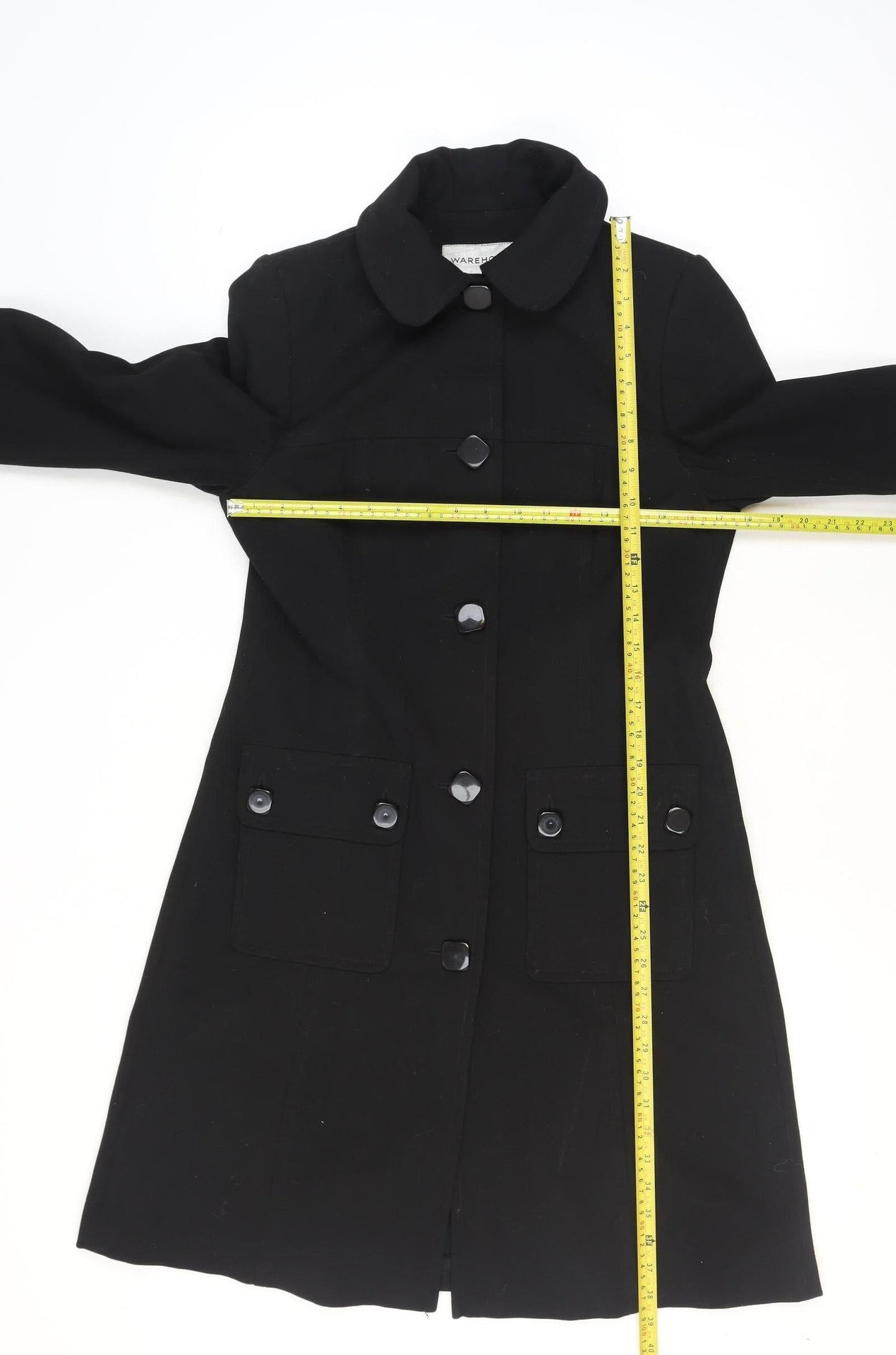 Womens UK Size 12 Warehouse Black Overcoat