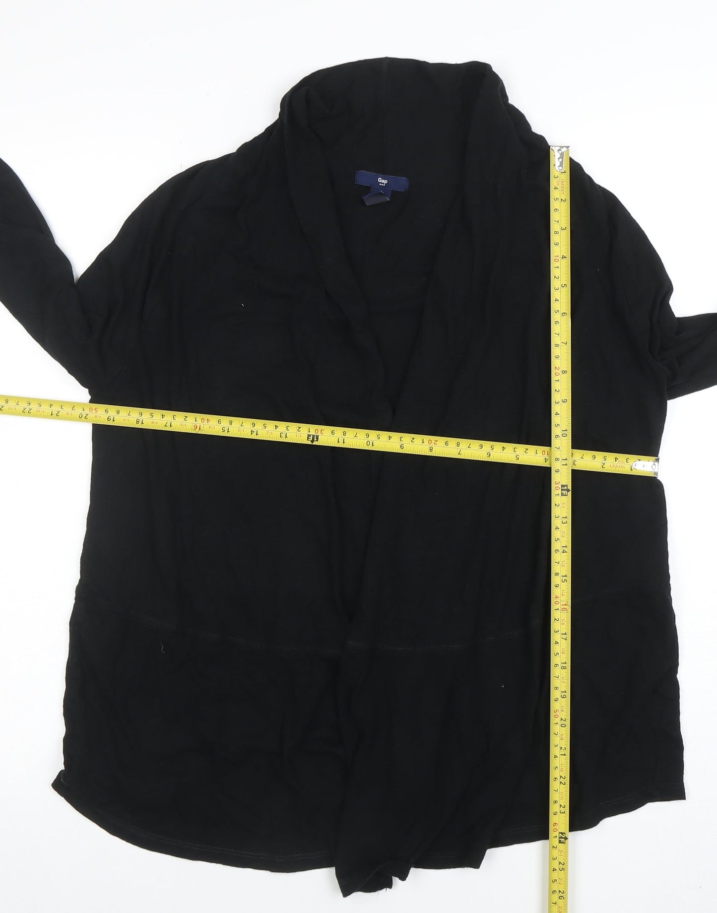 Gap Womens Black Cotton Jersey Wrap Blouse Size M Long Sleeve Top