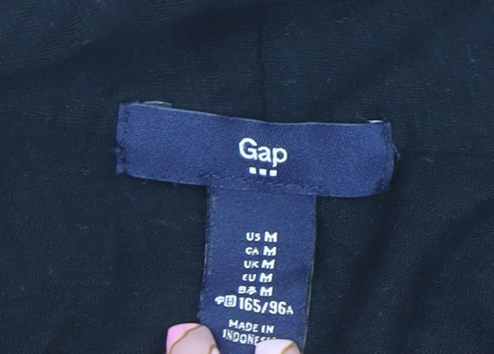 Gap Womens Black Cotton Jersey Wrap Blouse Size M Long Sleeve Top