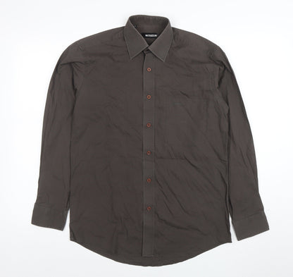 Pierre Cardin Men's Brown 14.5 Long Sleeve Regular Fit Button-Up Shirt